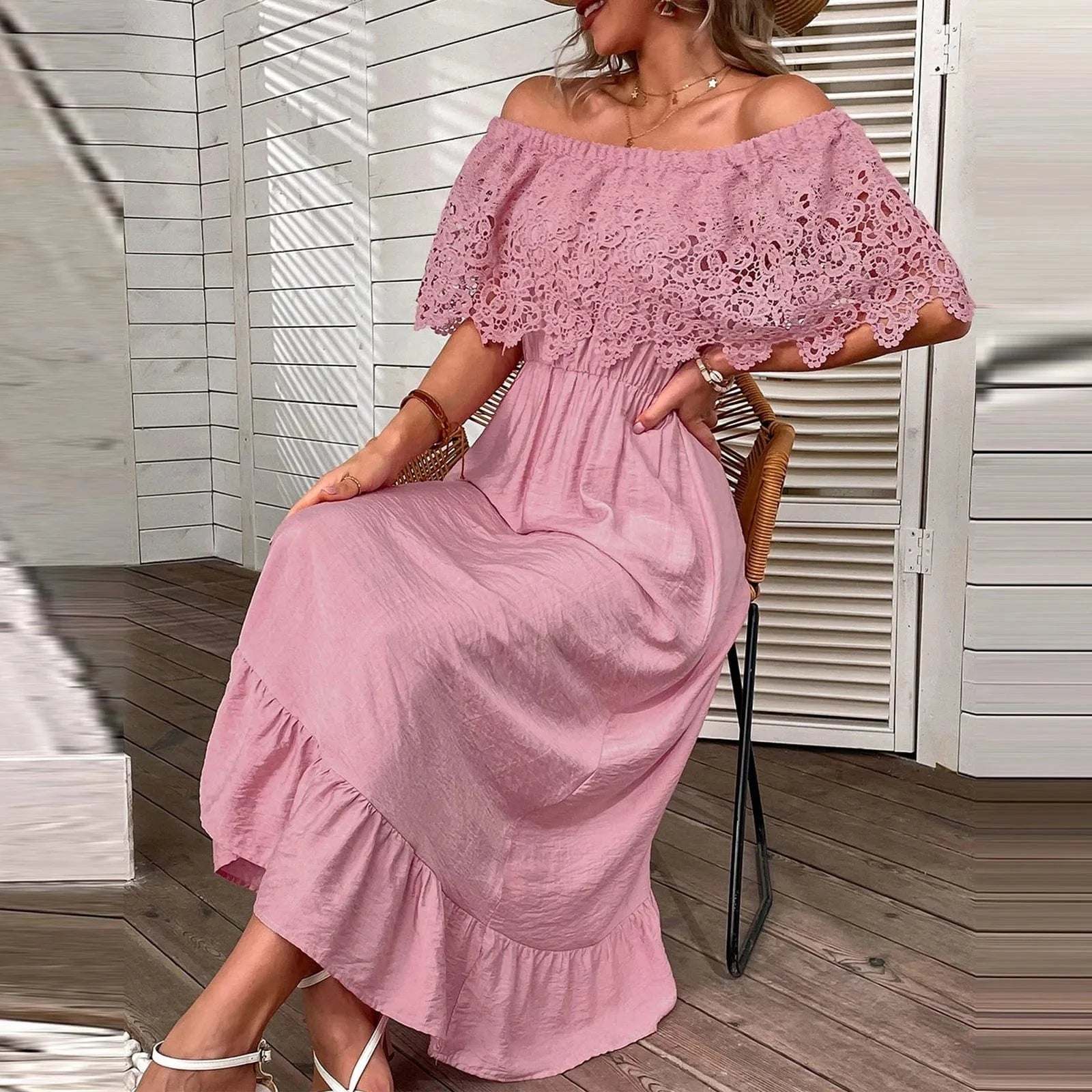 Off shoulder klänning sommar