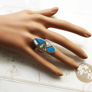 Ovalt westernring i 925 silver med turkos sten