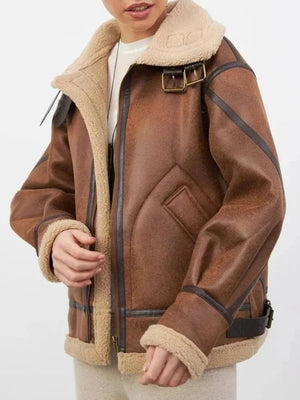Oversize pilotjacka i mockaimitation med teddyfoder