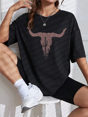 Oversize tshirt för dam med buffelkranium Svart / S