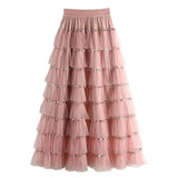 Paljettkjol med tyllvolanger Rosa / S