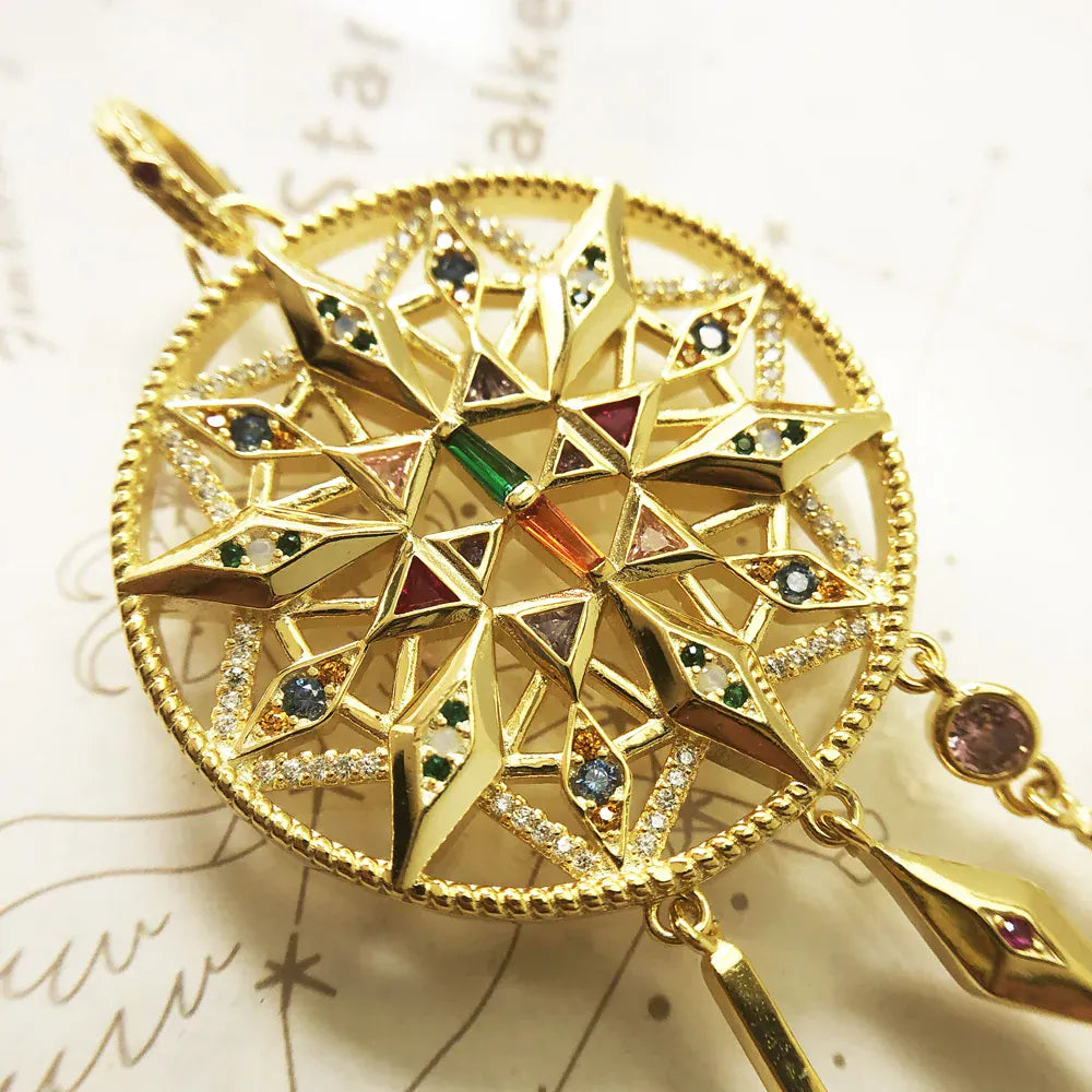 Pendant Large Lucky Dreamcatcher,Summer Brand New Fine Jewelry Europe Golden S925 Sterling Silver Gift For Women