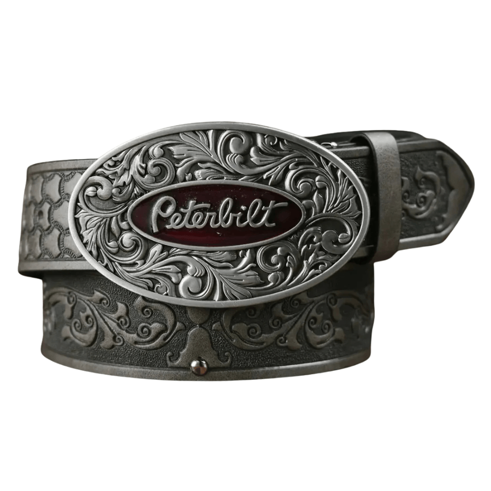 Peterbilt cowboybälte med ovalt metallspänne Grå / 120cm