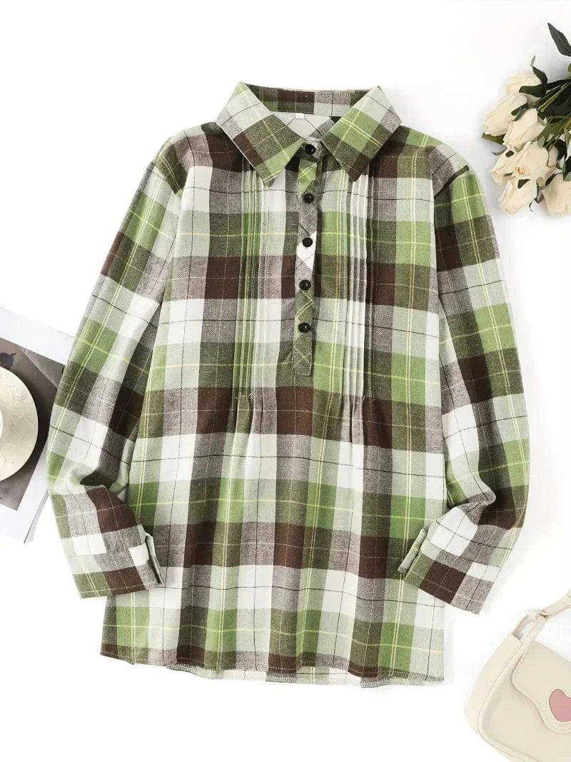 Plus size grön rutig popover-skjorta för dam