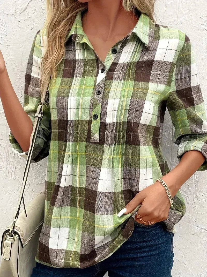 Plus size grön rutig popover-skjorta för dam Grön / 1XL