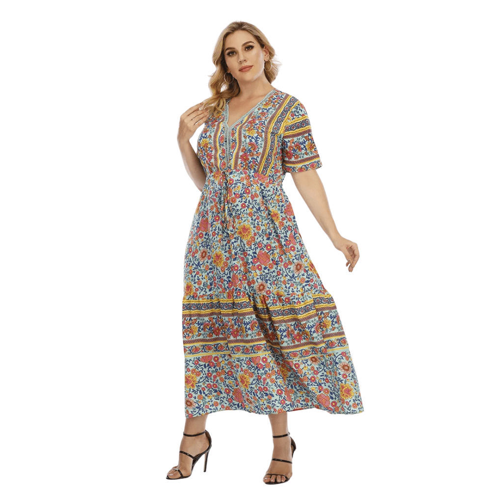 Plus size klänning i bohemisk stil Grön / 1XL