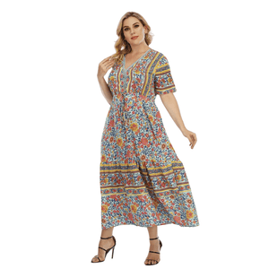 Plus size klänning i bohemisk stil Grön / 1XL