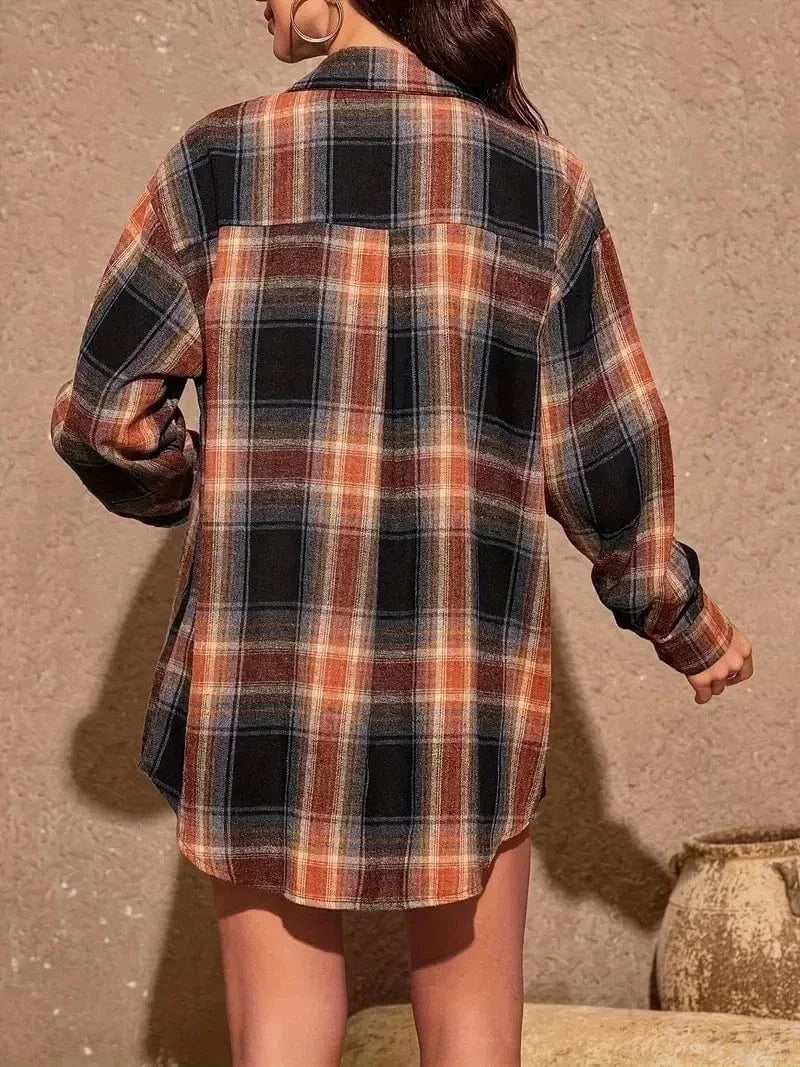 Plus size rutig flanellskjorta dam