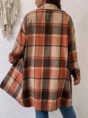 Plus size rutig skjortjacka dam