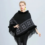 Poncho med päls Svart / One Size
