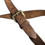 Präglat cowboybälte i äkta läder med mässingsspänne Khaki / 100cm