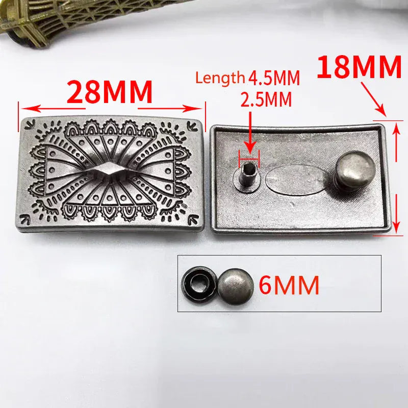 Rektangulär concho i vintagemetall Antik silver