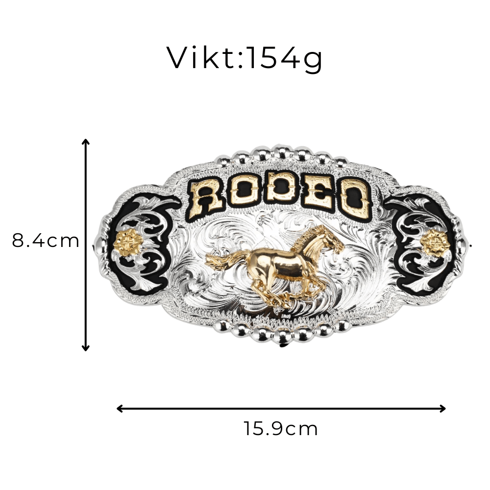 RODEO" Bältesspänne med Guldhäst och Silverdetaljer