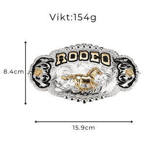 RODEO" Bältesspänne med Guldhäst och Silverdetaljer