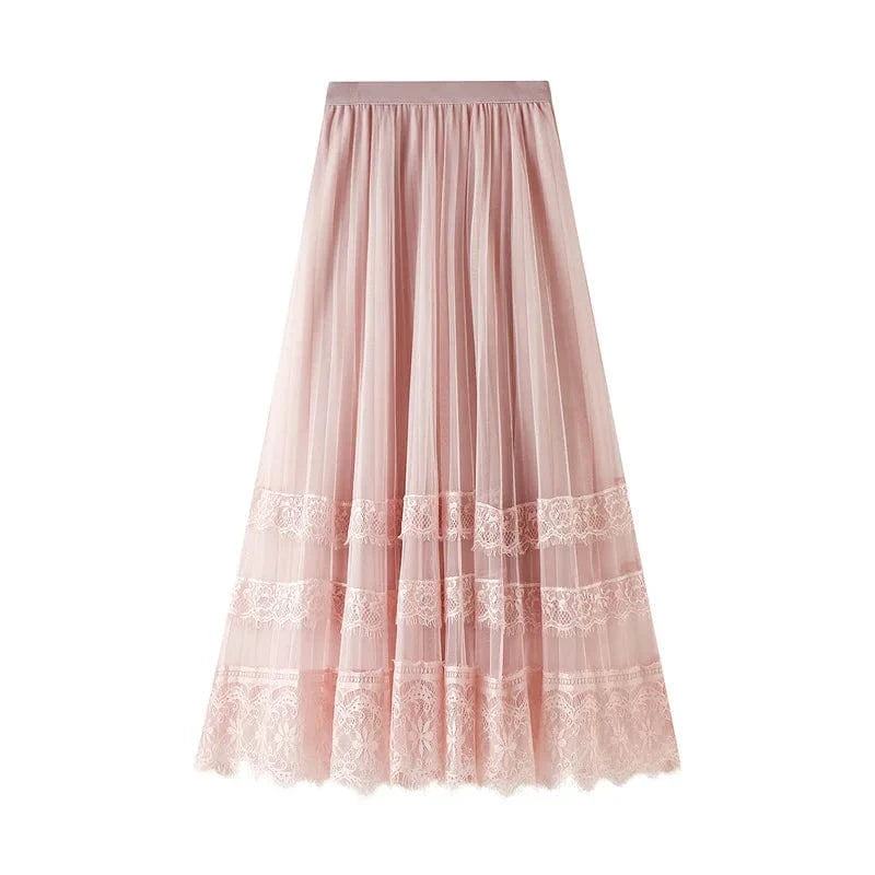 Romantisk kjol med spets Rosa / One Size