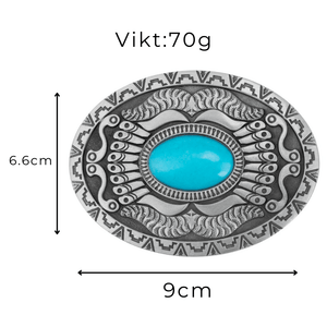 Rund Turkis Concho Bältesspänne Mönstrad Ram Antik Silver