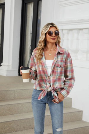 Rutig lång överskjorta för dam