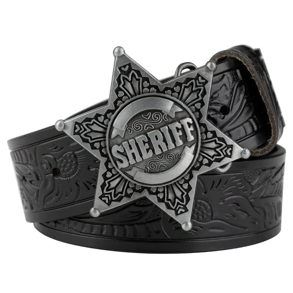 Sheriff westernläderbälte Silver svart / 90cm