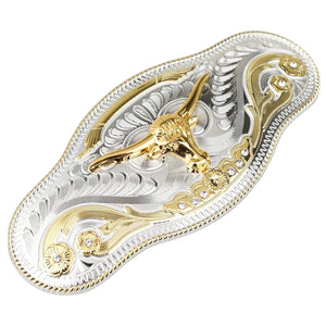 Silver Guld Longhorn Bältesspänne Dekorativa Utsmyckningar Silver och guld