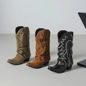 Slouchiga Cowboyboots i Mocka för Dam