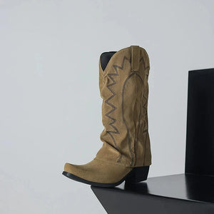 Slouchiga Cowboyboots i Mocka för Dam