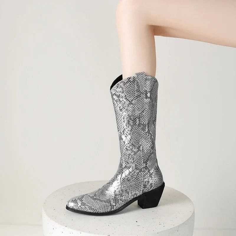 Cowboyboots med Ormskinnsmönster för Dam
