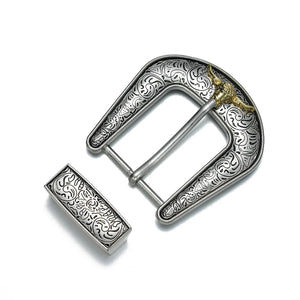 Spännesats i silver med gravyr för westernbälte Longhorn