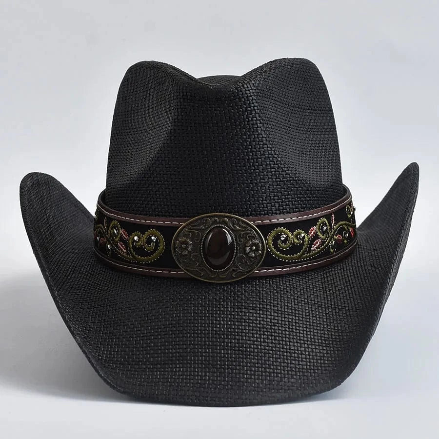 Stråcowboyhatt med Broderad Rem
