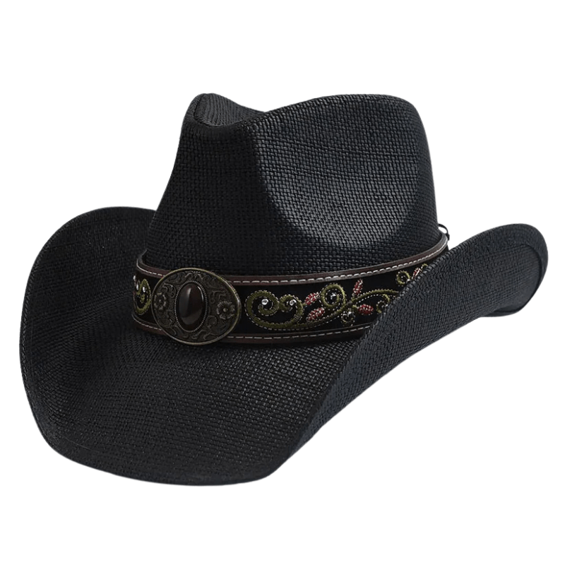 Stråcowboyhatt med Broderad Rem