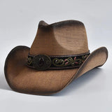 Stråcowboyhatt med Broderad Rem Khaki / One Size