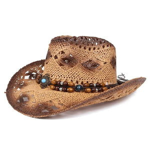 Stråcowboyhatt med pärlor