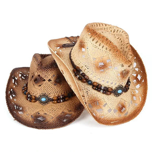 Stråcowboyhatt med pärlor