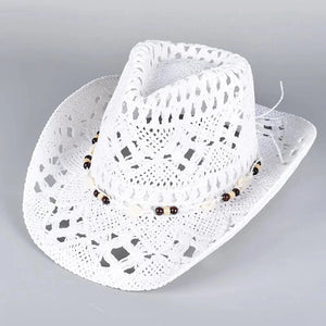 Stråhatt cowboy Snäckor Flätad Vit / Ungefär 56-58cm
