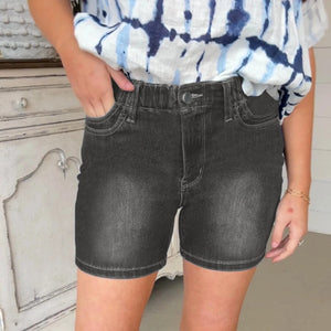 Stretch jeans shorts med hög midja