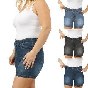 Stretch jeans shorts med hög midja