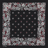 Svart bandana i bomull med vitrött blommotiv Svart