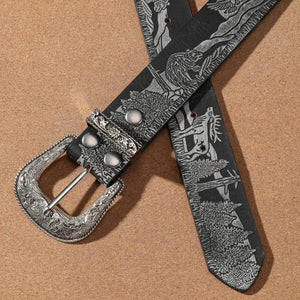 Svart cowboybälte med silverspänne