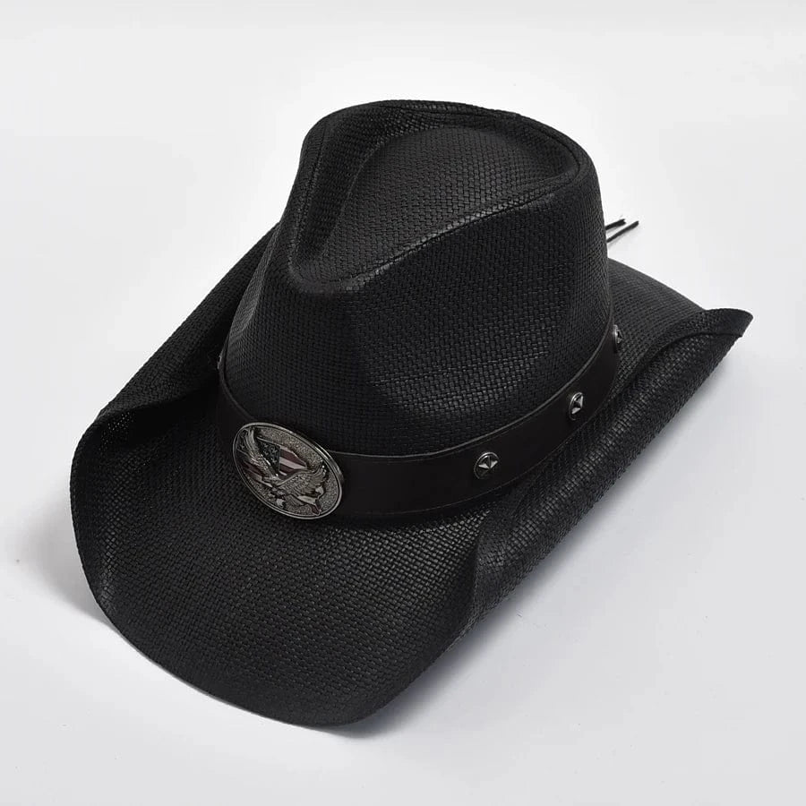 Svart cowboyhatt i halm för herr Svart / One Size