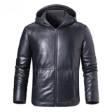Svart läder dun hoodie jacka herr Svart / XS