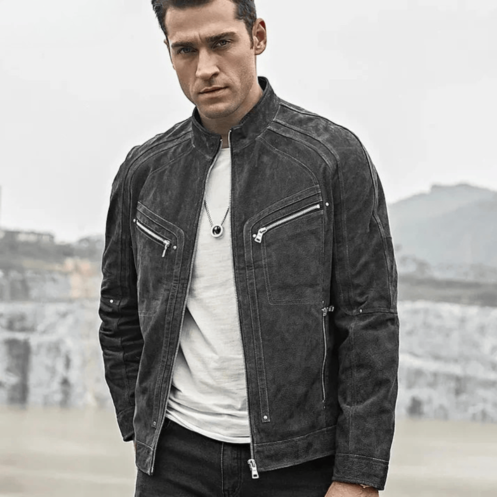 Svart mc jacka skinn herr Svart / S