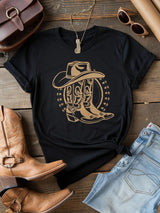 Svart T-Shirt med Westerntryck Svart / XS