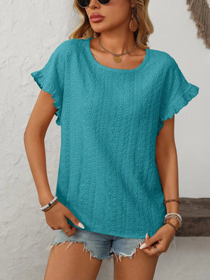 T-shirt blus med volangärmar