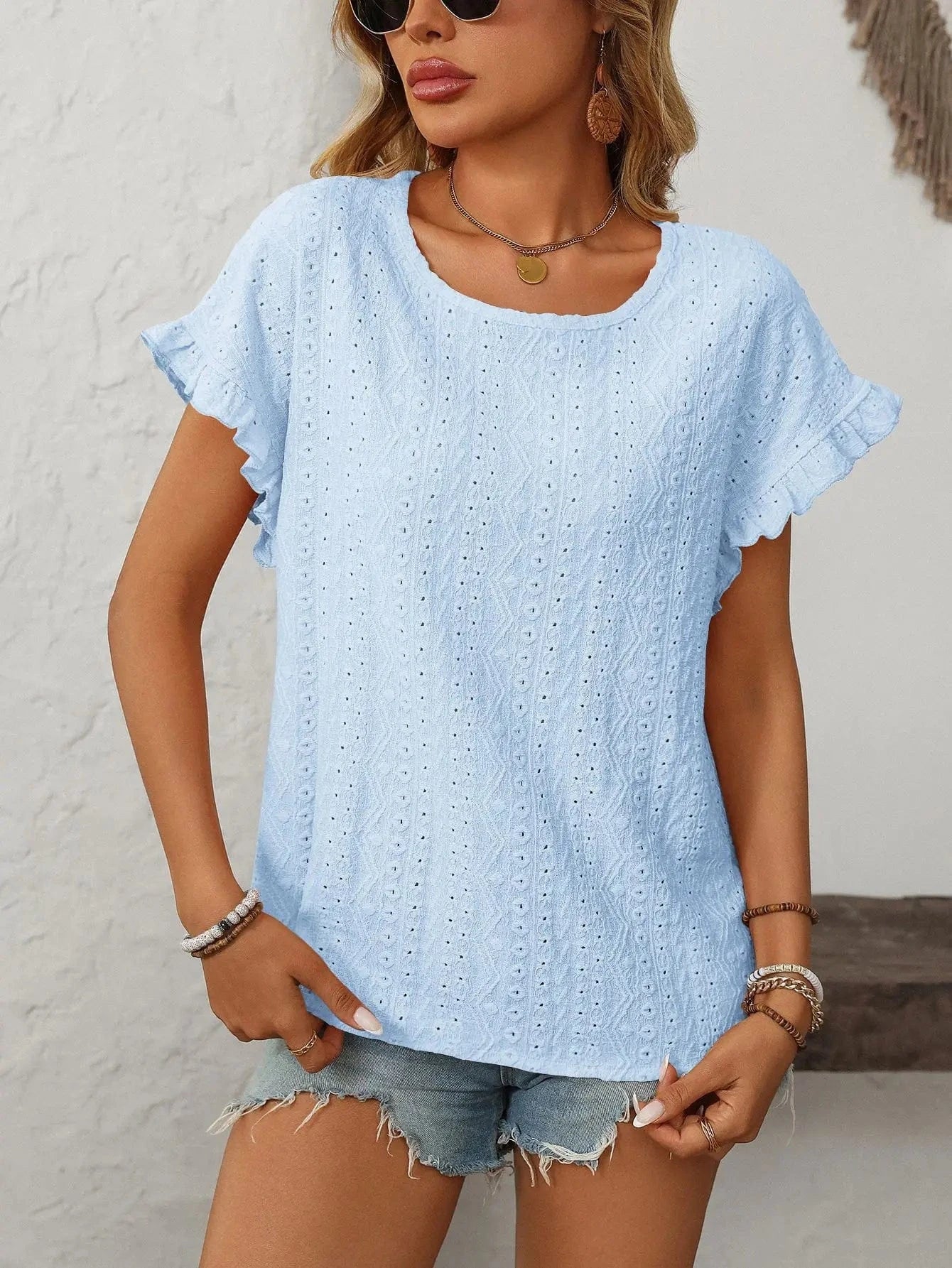 T-shirt blus med volangärmar