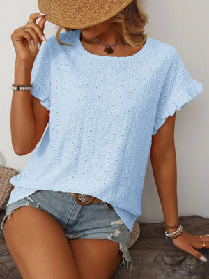 T-shirt blus med volangärmar
