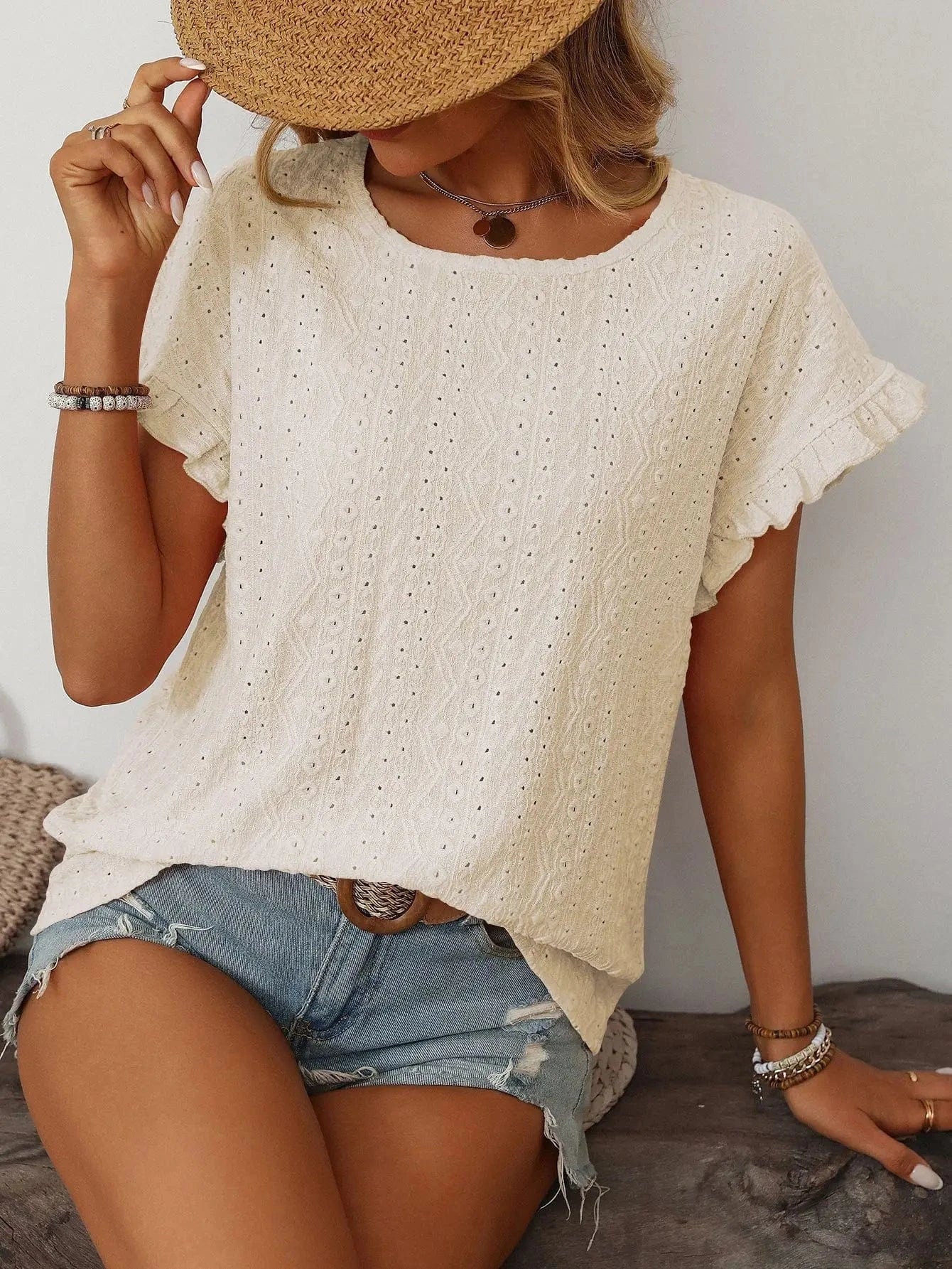 T-shirt blus med volangärmar