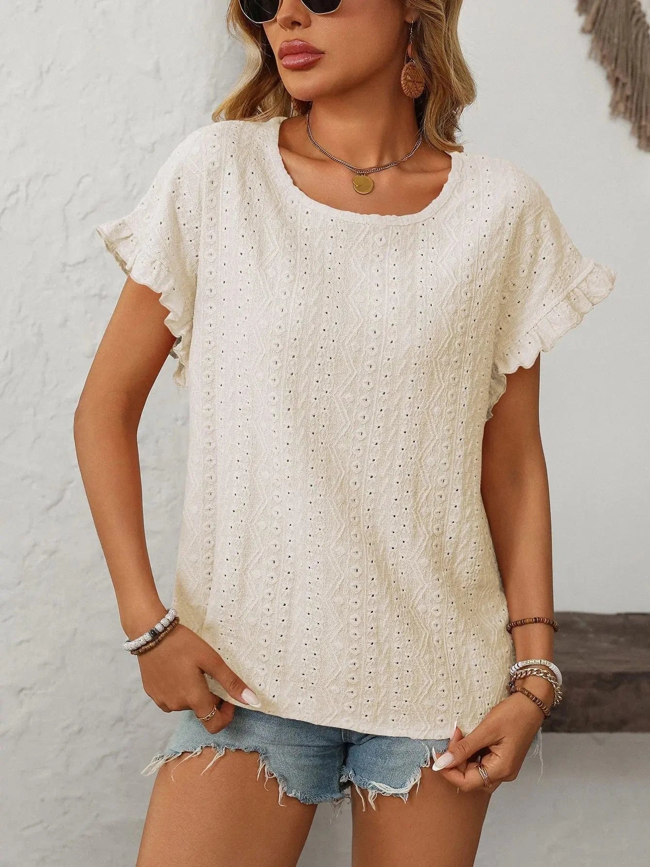 T-shirt blus med volangärmar