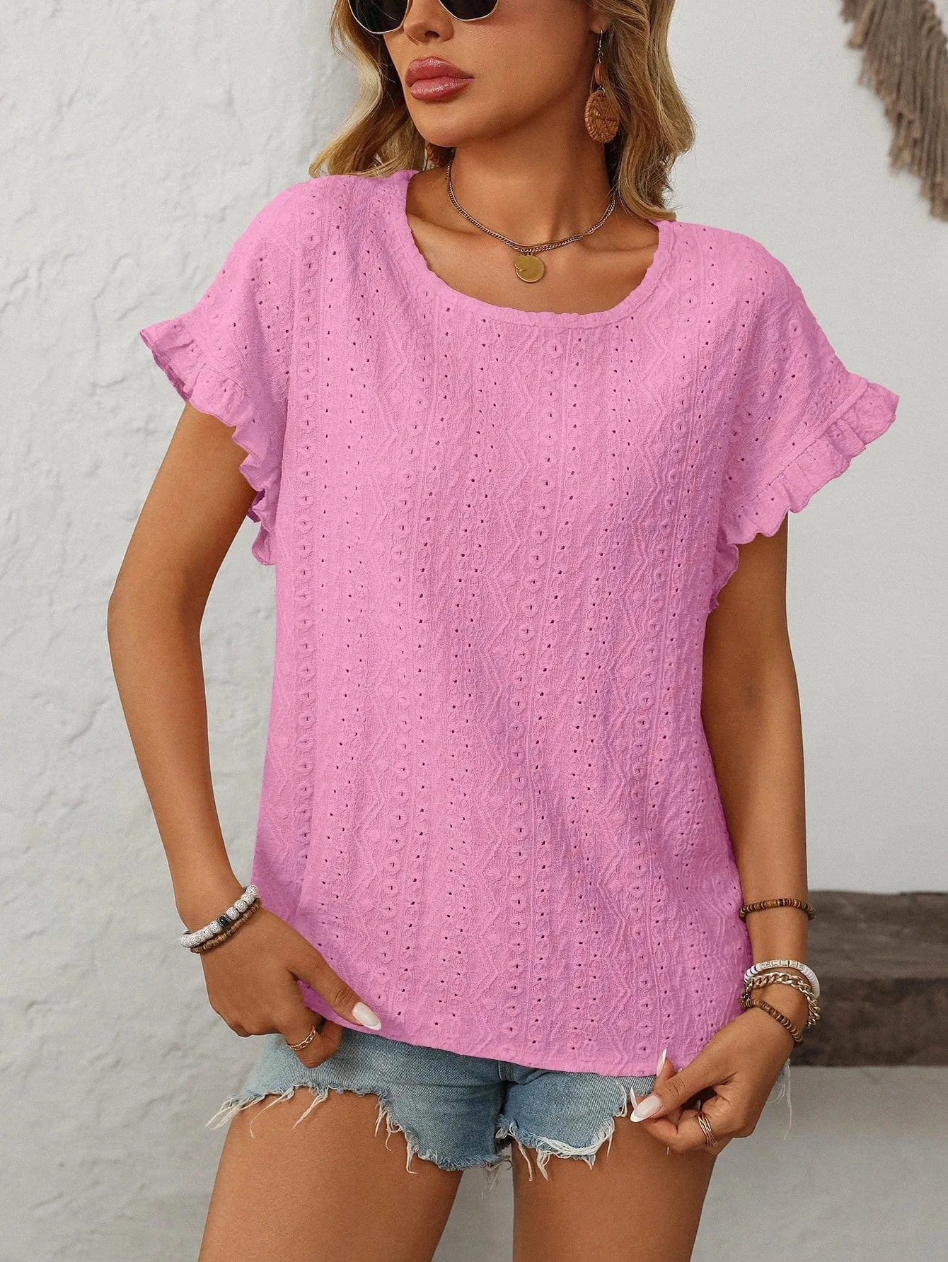T-shirt blus med volangärmar