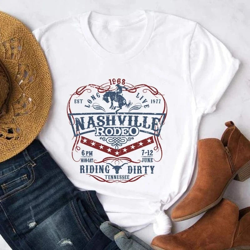 Tshirt för dam Nashville Rodeo westernstil Vit / M