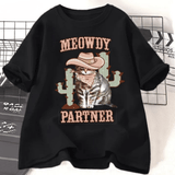 Tshirt med cowboykatt "Meowdy Partner" Svart / S