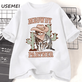 Tshirt med cowboykatt "Meowdy Partner" vit / S